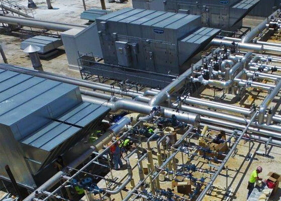 Aeriel view of piping system project at food process company