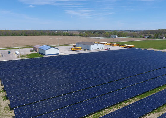 Aerial view of the solar panels installed at the Solar Power and LIght company