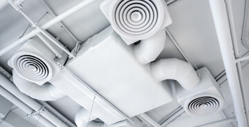 Ceiling view of indoor air quality equipment